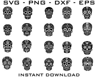 Sugar Skull SVG Bundle - 20 Cut Files (Digital Download)
