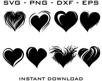 Heart SVG Bundle, 8 Designs, Cut Files (Digital Download)