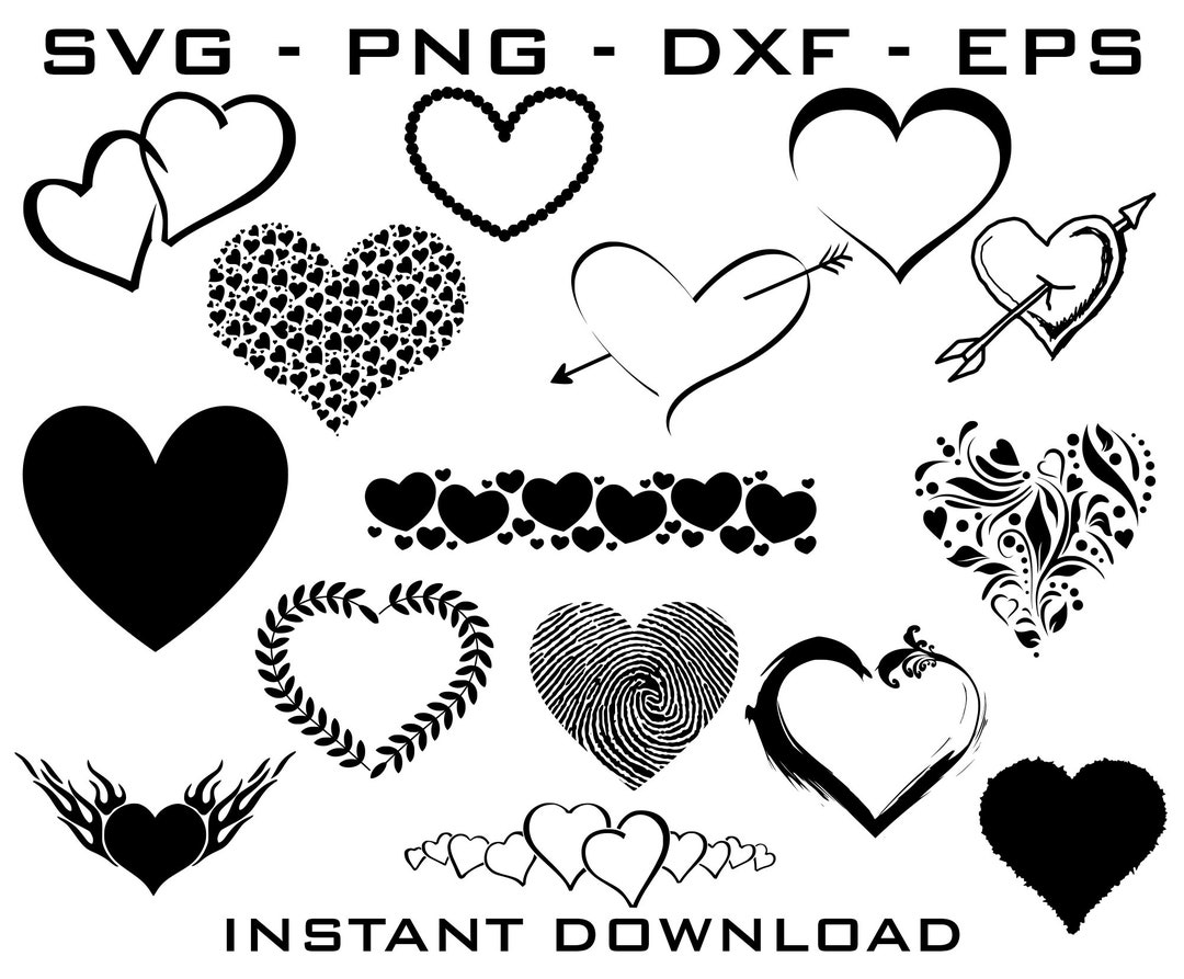 Heart 15 Designs Bundle - Svg Png Dxf Eps - Heart Cut Files - Heart ...