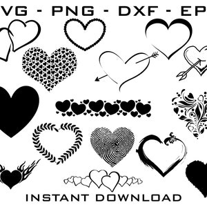 Hart 15 ontwerpen Bundel - svg png dxf eps - Hart gesneden bestanden - Hart Cricut - Hart Silhouet - Hart instant download