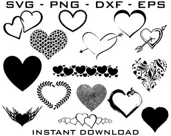 Heart 15 designs Bundle - svg png dxf eps - Heart cut files - Heart Cricut - Heart  Silhouette - Heart instant download