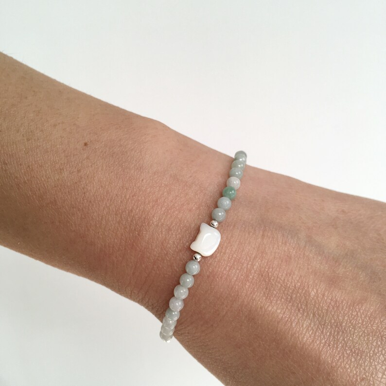 Jade Silver Bracelet Cat Charm bracelet Silver Cat Bracelet Cat Bracelet Cat Lady Gift Jade Bead Bracelet