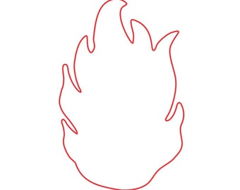 May include: A red line drawing of a flame with a pointed tip and a rounded base.
