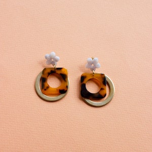 Flower Power Earrings, Acetate Acrylic & Raw Brass Earrings image 3