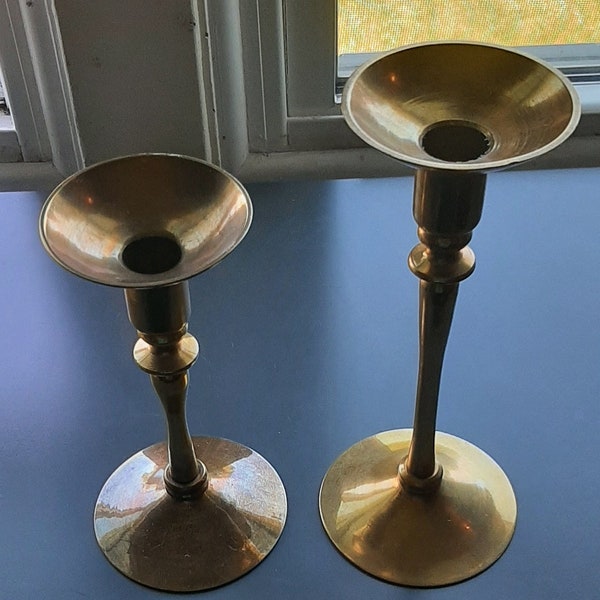 Tall Set of Brass made in India Candle Sticks Minimalist Style Home Decor