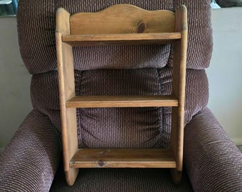 Wooden Shelf Trinket Holder - 3 Tier -  Wide Rows - Hang on wall 24 Inch Tall