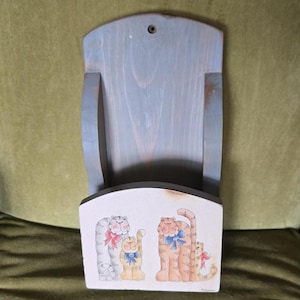 Cat Mail Letter Holder Wooden Hand painted Signed - mail sorter - Organizer Storage