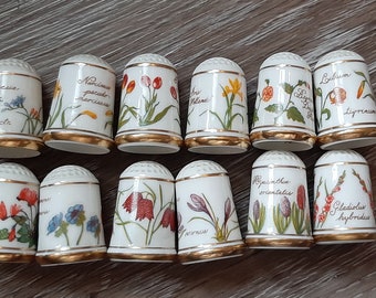 1978 Thimbles Flowers of Holland Complete set of 12 by Ronald Van Ruyckevelt