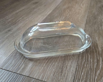 Minimalist Glass Butter Dish - Rectangle Dome Top - Clear Smooth Glass
