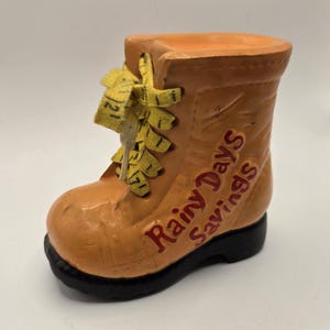 Rainy Day Savings Old School Boot With Tape Measure Laces - Vintage Piggy Bank