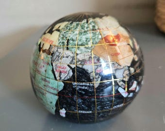 Semi Precious Stone Globe Paperweight - Vintage Earth - 3 in tall - Detailed