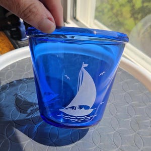 Hazel Atlas Sail Boat Cobalt Blue Ice Bucket Flower Pot -MADE in USA - Sail Boat Ice Tub Alternate use Flower Pot