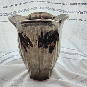 Vintage Haeger Metallic Bronze Pottery Ceramic Tulip Floral Vase