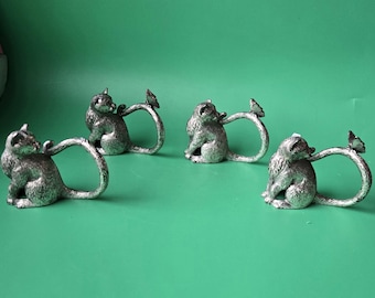 Pewter Cat Napkin Rings - Set of 4 - Unique Arthur Court Designs Rare Cat Rings