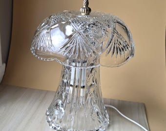 Mushroom Crystal Lamp with shade brass finial - Tested switch on cord