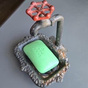 Red Metal water spout Soap Dish - Rustic Patina - Unique Farm House Sink - Victorian Metal work