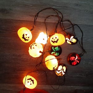 Vintage Halloween Pumpkin Ghost Bat String lights 8 feet long - Tested - Fall Decor