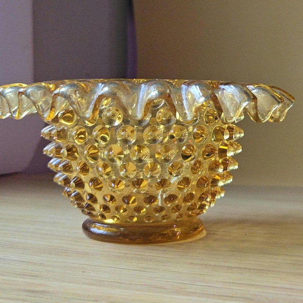Rare Fenton Glass for LG Wright HOBNAIL Base for 3pc Amber Fairy Lamp Bottom - Replacement piece
