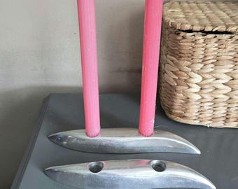 MCM Pair NAMBE #592 Low Profile Aluminium Alloy 10" Taper Candle Holders -