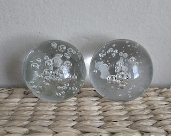 Glass Crystal Ball bubble Sphere - 2 inch orbs - Murano style Globes - Set of 2 - paperweight - Art Glass