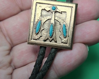 Thunderbird Native Copper Bolo Tie Holder - Leather Cord