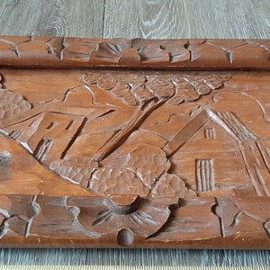Vintage Woodcrafts Carved Serving tray Extreme detail - Unique handles - Farm scene Mexico - Trinket tray - Display