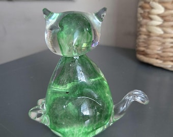 Cat Paperweight light Green Blown glass - Cat Paperweight - 4 inch