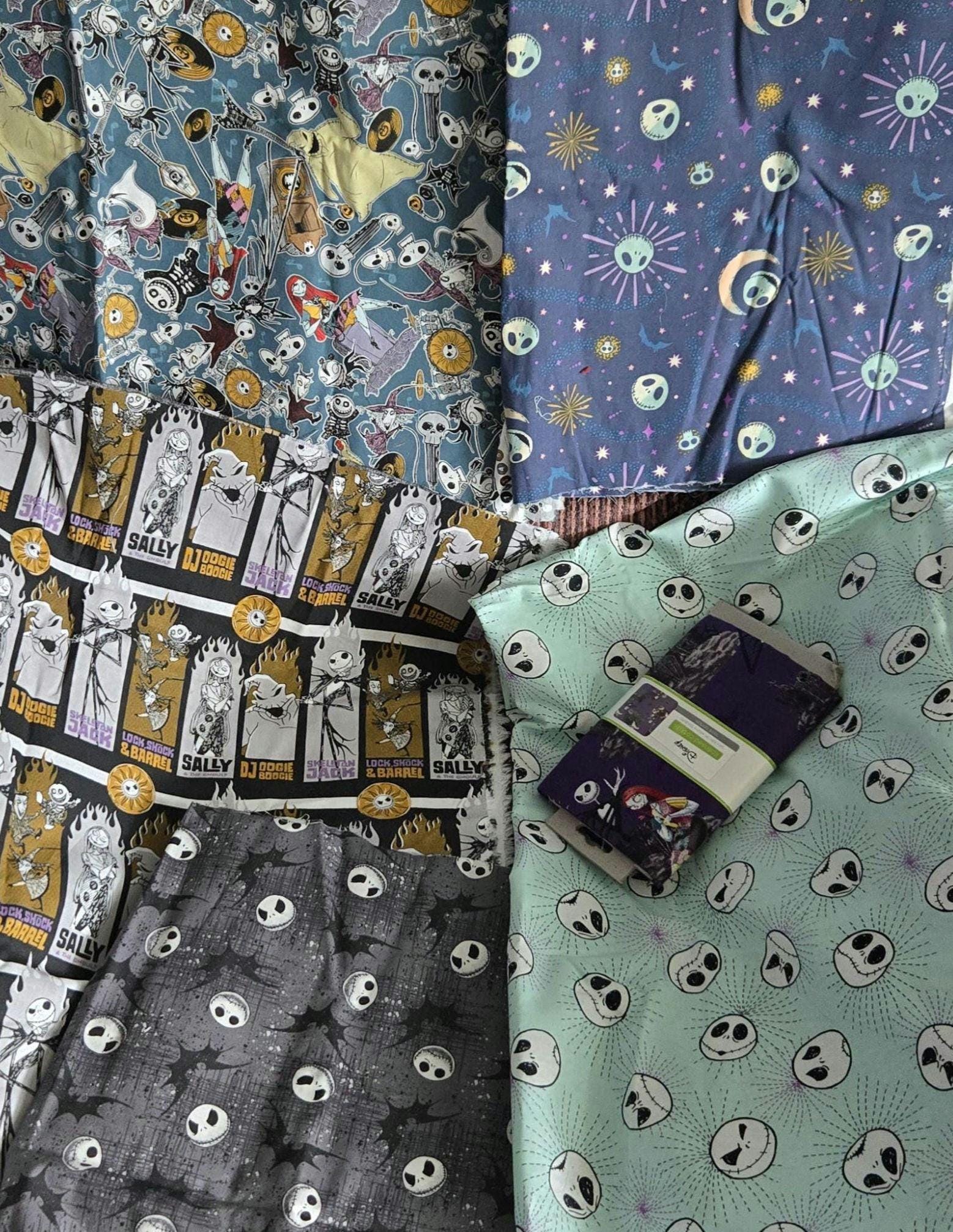 Nightmare before Christmas FABRIC lot Huge - 6 Designs Large Pieces - Some over 1 yard - Crafting Sewing Fabric