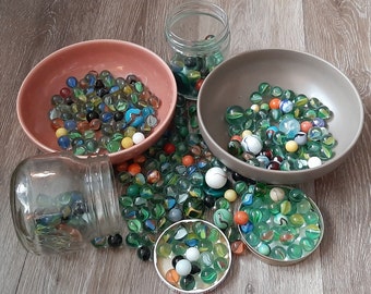 Mystery lot of 30 Vintage Marbles red blue tiger eye