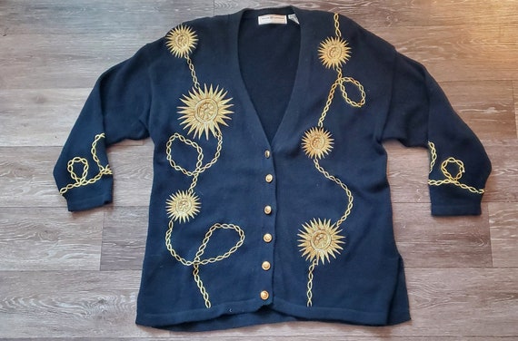Vintage Navy Maggie Lawrence Embroidered Button U… - image 1