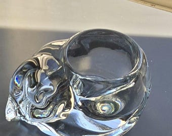Cat Napping Indiana Glass Votive Candle Holder  - Cat Decoration - Clear Sparkle