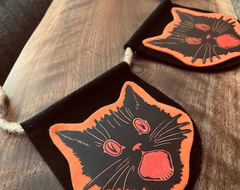 vintage spooky black cat halloween garland