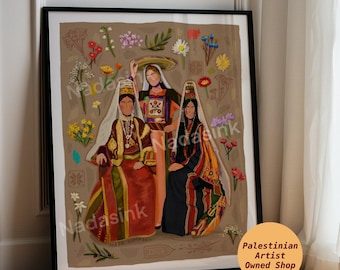 Palestinian Women Art Print | Palestine Painting | Tatreez Art