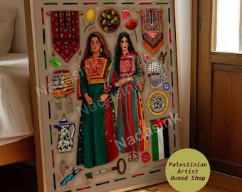 Palestinian Mosaic IV - Art Print | Palestine Women Tatreez Dresses Art