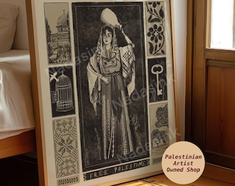 Free Palestine Art Print | Palestinian Resistance Tatreez Art | Palestine Poster Painting