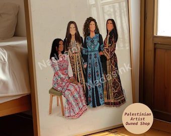 Palestinian Women II - Art Print (Unframed) | Thobe Tatreez Embroidery | Jerusalem Art | Palestine Art | Arab Art
