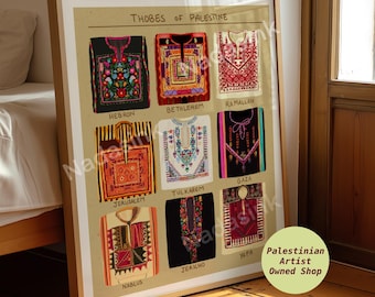 Thobes of Palestine - Art Print | Traditional Tatreez Thobes Illustration, Palestine Poster Painting