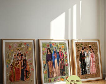 Palestine Dresses - Set of 3 Art Prints | Palestinian Tatreez Thobe Painting
