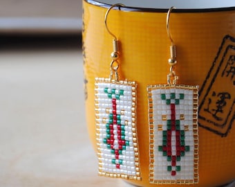 Handwoven Palestinian Beaded Tatreez Earrings - Stainless Steel 18k Gold Plated - Palestine Cypress motif