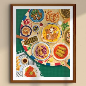 Palestinian Cuisine - Art Print (Unframed) | Middle Eastern Cuisine | Arab Food Spread | Palestine Syrian Lebanese Jordanian Levant Food Art