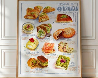 Arab Desserts - Art Print | Levant Art | Mediterranean Art | Arab food Art | Middle Eastern Art | Palestine art