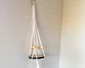 Simple Beaded Macrame Plant Hanger - White