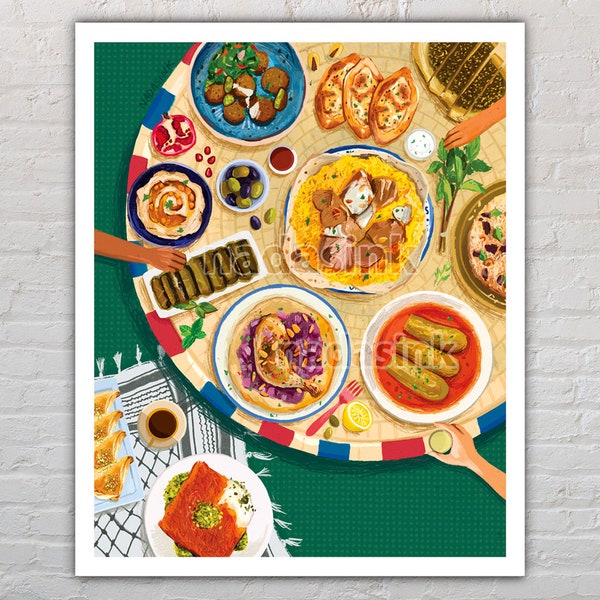 Levantine Cuisine - Art Print (Unframed) | Middle Eastern Cuisine | Arab Food Spread | Palestine Syrian Lebanese Jordanian Art