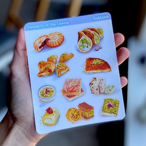 Desserts of the Levant sticker sheet - Vinyl, Waterproof stickers | Levant Art | Syria Palestine Jordan Lebanon sticker pack