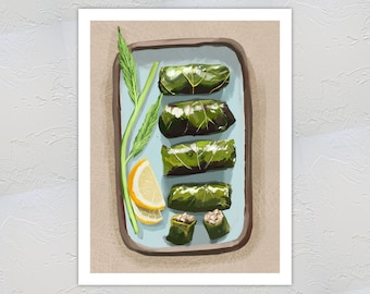 Grape Leaves Art Print - 8”x10" | Greek Dolmades/Dolma Art | Middle Eastern/Mediterranean Cuisine Art