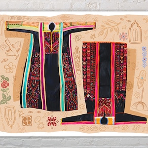 Palestinian Tatreez Thobes (Art Print) - Gaza Tatreez | Palestine Art | Middle Eastern Decor