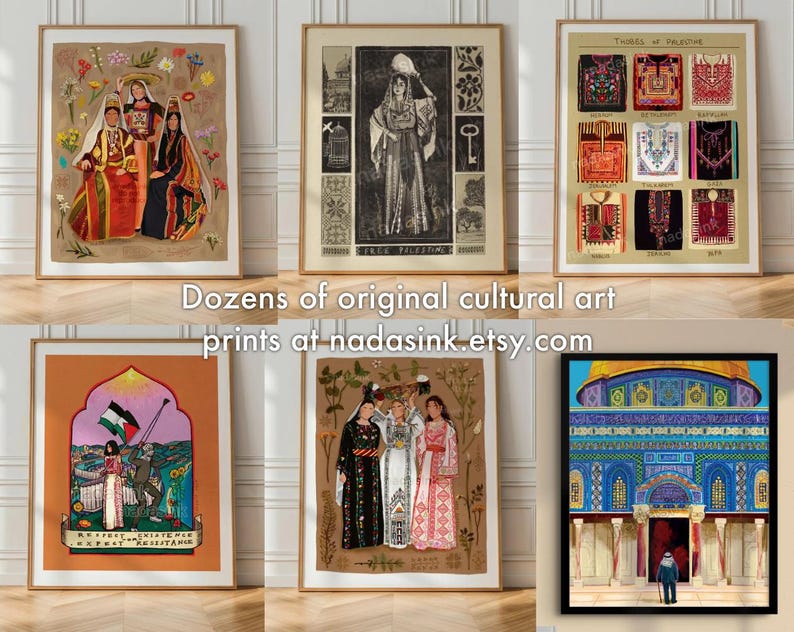 Palestinian Headdresses Art Print – Tatreez Cultural Illustration image 4