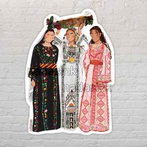 Palestinian Women Sticker - Vinyl & Waterproof - 3&quot; x 2.1&quot; - | Tatreez sticker | Palestine Art