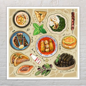 Middle Eastern Cuisine Illustration (Art Print) | Arab food art