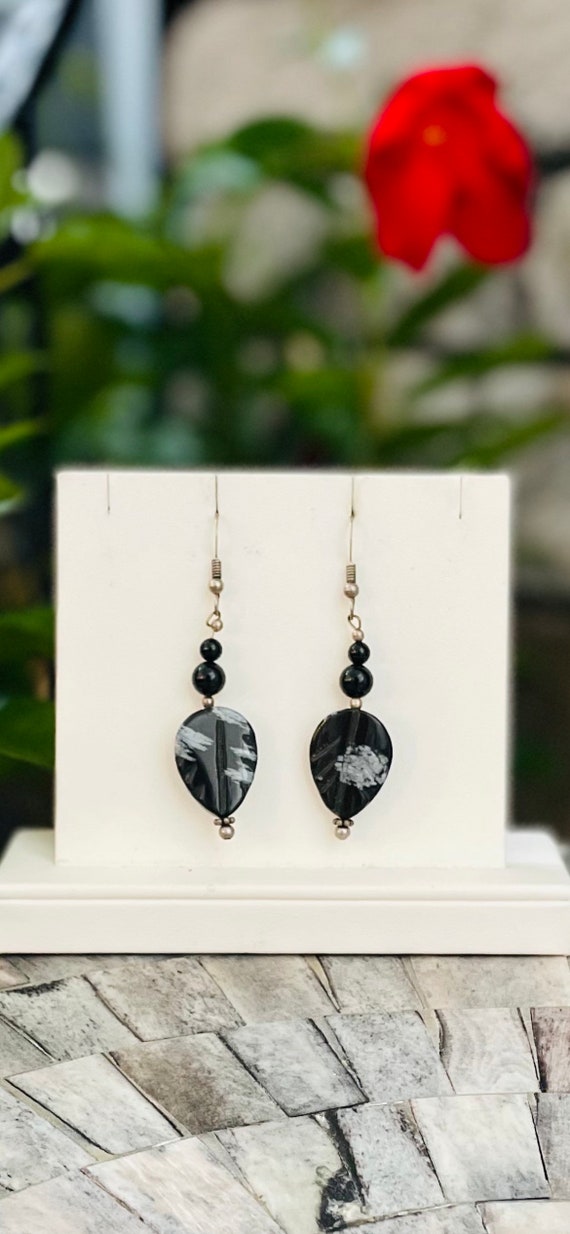 Black Onyx and Snowflake Obsidian Earrings